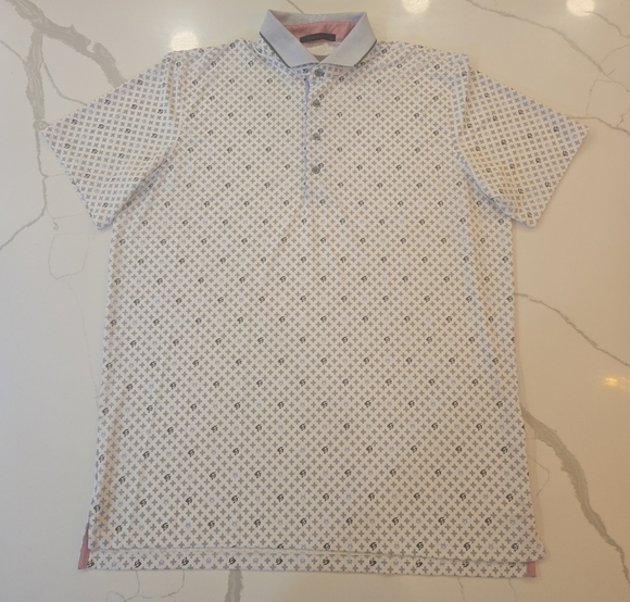 Greyson Other - Greyson Performance Logo Print Golf Polo White Gray Blue Mens Size Large